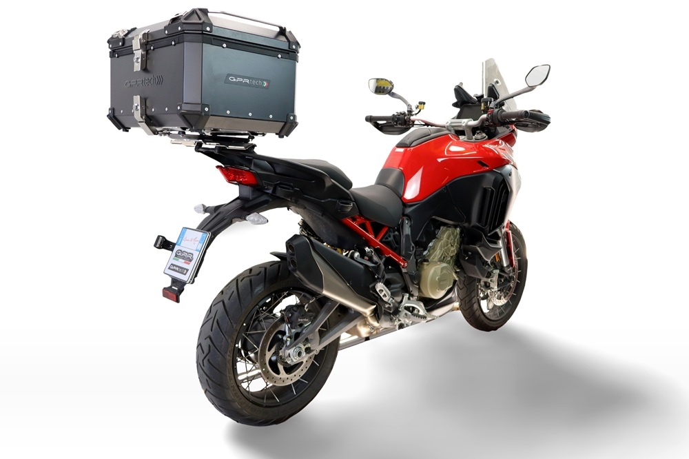 Top case maletas GPR TECH compatível com Ducati Multistrada V4 - V4S 2025/2026 Top Case Alpi-Tech em alumínio, cor preta com placa específica incluída Capacidade Litros 45