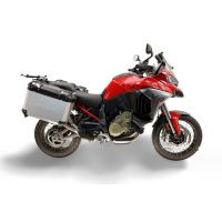 GPR TECH compatível com  Ducati Multistrada V4 - V4S 2025/2026 Par de malas laterais em alumínio com o lado direito contornado, cor prata com porta-bagagem específic TECH-EVO o Capacidade 38 LT. + 32 LT.