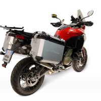 GPR TECH compatível com  Ducati Multistrada V4 - V4S 2025/2026 Par de malas laterais em alumínio com o lado direito contornado, cor prata com porta-bagagem específic TECH-EVO o Capacidade 38 LT. + 32 LT.