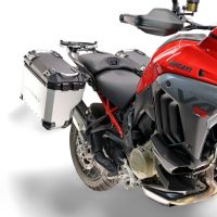 GPR TECH compatível com  Ducati Multistrada V4 - V4S 2025/2026 Par de malas laterais em alumínio com o lado direito contornado, cor prata com porta-bagagem específic TECH-EVO o Capacidade 38 LT. + 32 LT.