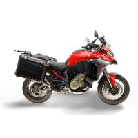 GPR TECH compatível com  Ducati Multistrada V4 - V4S 2025/2026 Par de malas laterais em alumínio com o lado direito contornado, cor preta com porta-bagagem específic TECH-EVO o Capacidade 38 LT. + 32 LT.
