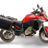GPR TECH compatível com  Ducati Multistrada V4 - V4S 2025/2026 Par de malas laterais em alumínio com o lado direito contornado, cor preta com porta-bagagem específic TECH-EVO o Capacidade 38 LT. + 32 LT.
