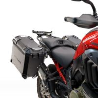 GPR TECH compatível com  Ducati Multistrada V4 - V4S 2025/2026 Par de malas laterais em alumínio com o lado direito contornado, cor preta com porta-bagagem específic TECH-EVO o Capacidade 38 LT. + 32 LT.