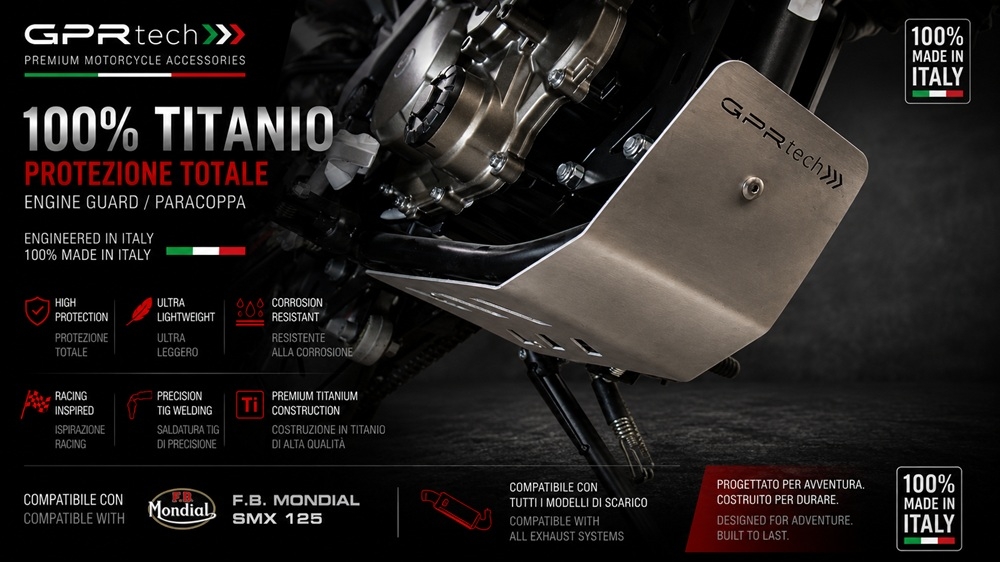 GPR TECH compatível com F.B. Mondial Smx 125 Enduro 2021/2023 e5 Supermoto 2021/2023 e5 Placa antiderrapante de titânio 