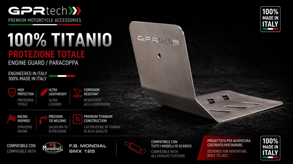 GPR TECH compatível com F.B. Mondial Smx 125 Enduro 2021/2023 e5 Supermoto 2021/2023 e5 Placa antiderrapante de titânio 
