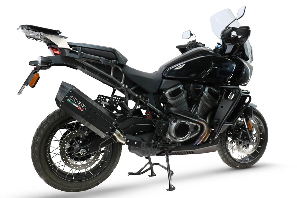 GPR escape compatível com Harley Davidson Pan America 1250 2020-2024, Hyper Sonic Black Titanium, Escape legal, homologado, silenciador com db killer removível e tubo de ligação específico 
