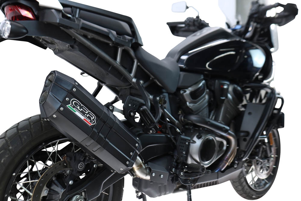 GPR escape compatível com Harley Davidson Pan America 1250 2020-2024, Hyper Sonic Black Titanium, Escape legal, homologado, silenciador com db killer removível e tubo de ligação específico 
