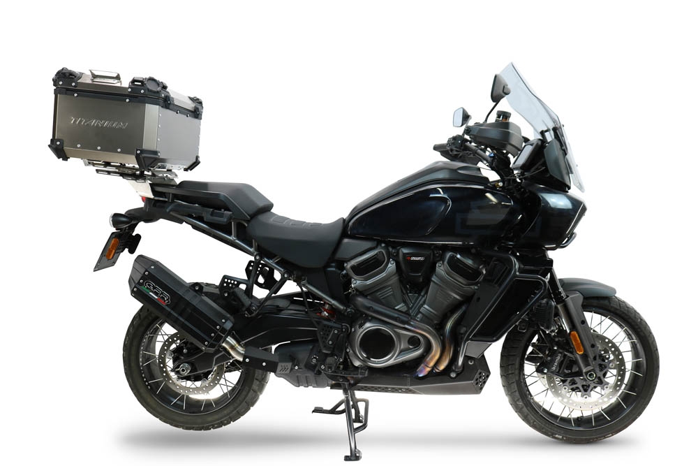GPR escape compatível com Harley Davidson Pan America 1250 2020-2024, Hyper Sonic Black Titanium, Escape legal, homologado, silenciador com db killer removível e tubo de ligação específico 