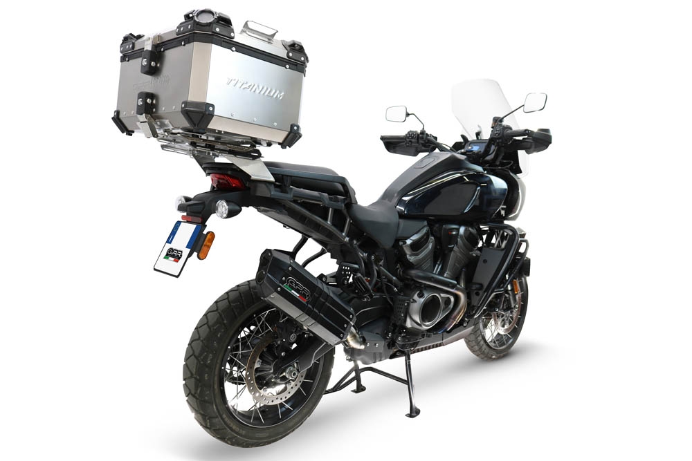 GPR escape compatível com Harley Davidson Pan America 1250 2020-2024, Hyper Sonic Black Titanium, Escape legal, homologado, silenciador com db killer removível e tubo de ligação específico 
