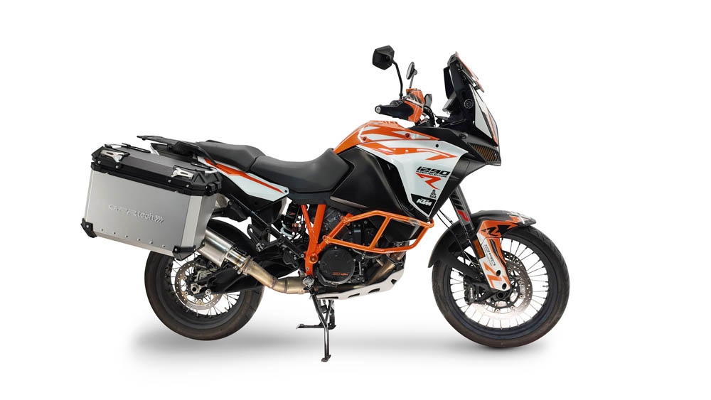 GPR TECH compatível com  Ktm Lc 8 Adventure 1190 2013/2016 e3 Par de malas laterais em alumínio com o lado direito contornado, cor prata com porta-bagagem específico Capacidade 38 LT. + 32 LT.