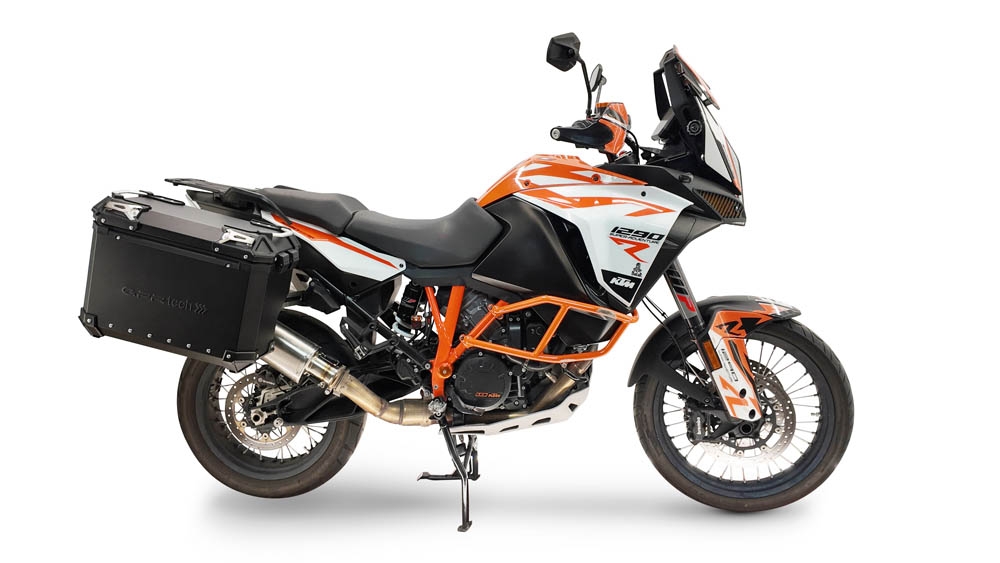 GPR TECH compatível com  Ktm Lc 8 Adventure 1190 2013/2016 e3 Par de malas laterais em alumínio com o lado direito contornado, cor preta com porta-bagagem específico Capacidade 38 LT. + 32 LT.