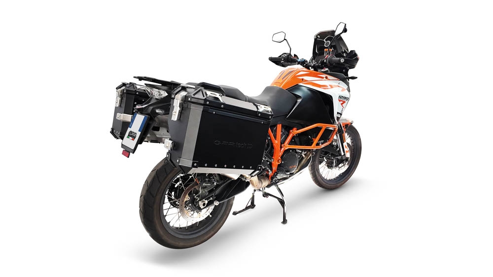 GPR TECH compatível com  Ktm Lc 8 Adventure 1190 2013/2016 e3 Par de malas laterais em alumínio com o lado direito contornado, cor preta com porta-bagagem específico Capacidade 38 LT. + 32 LT.