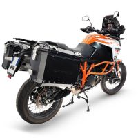 GPR TECH compatível com  Ktm Lc 8 Adventure 1190 2013/2016 e3 Par de malas laterais em alumínio com o lado direito contornado, cor preta com porta-bagagem específico Capacidade 38 LT. + 32 LT.