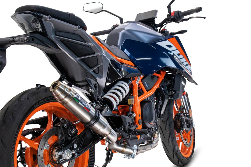 Escape compatível com Ktm Duke 200 2024-2025, Deeptone Inox, Escape legal, homologado, silenciador com db killer removível e tubo de ligação específico 