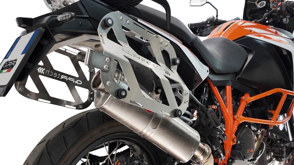 GPR TECH compatível com  Ktm Lc 8 Adventure 1190 2013/2016 e3 Par de malas laterais em alumínio com o lado direito contornado, cor preta com porta-bagagem específico Capacidade 38 LT. + 32 LT.