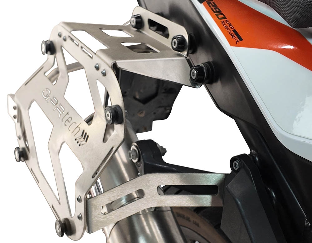 GPR TECH compatível com  Ktm Lc 8 Adventure 1190 2013/2016 e3 Par de malas laterais em alumínio com o lado direito contornado, cor preta com porta-bagagem específico Capacidade 38 LT. + 32 LT.