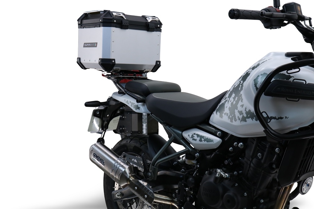 Top case maletas GPR TECH compatível com Royal Enfield Himalayan 450 2024/2025 e5 Plus Top Case Alpi-Tech em alumínio, cor preta com placa específica incluída Capacidade Litros 26