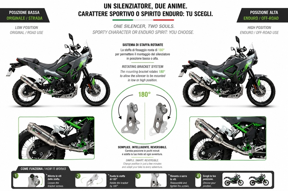GPR escape compatível com Kawasaki KLE 500 2026-2027, Dual Inox, Sistema de escapamento de corrida incluindo tubo de ligação específico com dbkiller 