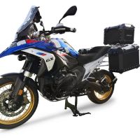 GPR TECH compatível com  BMW R 1300 GS 2023/2025 Kit tríptico fabricado em preto, com Top case 45 Lt + Side Cases 38 Lt + 38 Lt + suporte de rack geral cor prata Capacidade do baú superior 45 litros + capacidade dos baús laterais 38 litros + 38 litros