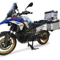 GPR TECH compatível com  BMW R 1300 GS 2023/2025 Kit tríptico fabricado em cor prata, com Top case 45 Lt + Side Cases 38 Lt + 38 Lt + suporte de rack geral cor prata Capacidade do baú superior 45 litros + capacidade dos baús laterais 38 litros + 38 litros