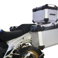 GPR TECH compatível com  BMW R 1300 GS 2023/2025 Kit tríptico fabricado em cor prata, com Top case 45 Lt + Side Cases 38 Lt + 38 Lt + suporte de rack geral cor prata Capacidade do baú superior 45 litros + capacidade dos baús laterais 38 litros + 38 litros