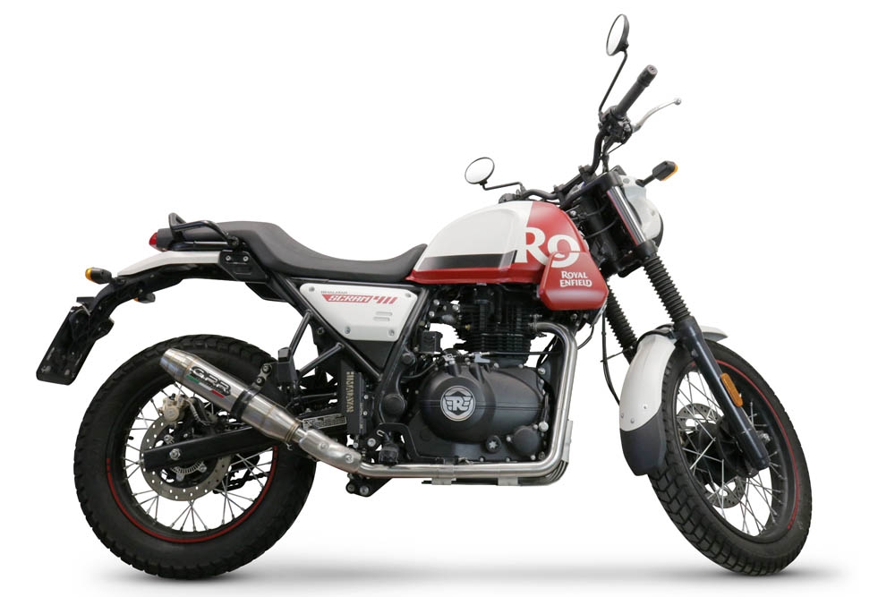 Escape compatível com Royal Enfield Scram 411 2022-2024, Deeptone Inox, Sistema racing Silencioso com tubo de ligação 