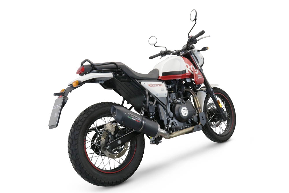 Escape compatível com Royal Enfield Scram 411 2022-2024, Furore Nero, Sistema homologado, catalisador original será eliminado Silencioso com tubo de ligação 