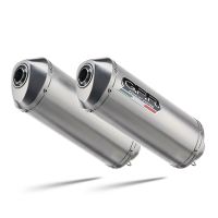 Escape compatível com Aprilia Pegaso Strada 650 2005-2011, Satinox, Par de silenciosos de escape homologadas, com db killer removível e tubos de ligação específicos 