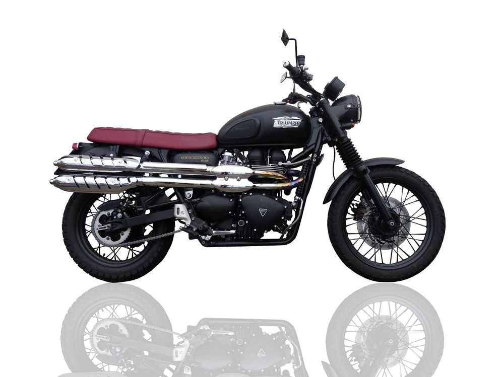 Escape compatível com Triumph Scrambler 900 2006-2014, Deeptone Inox, Par de silenciosos de escape homologadas, com db killer removível e tubos de ligação específicos 