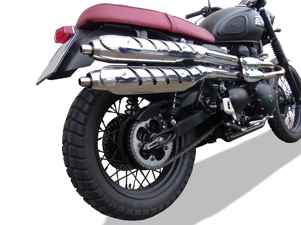 Escape compatível com Triumph Scrambler 900 2006-2014, Deeptone Inox, Par de silenciosos de escape homologadas, com db killer removível e tubos de ligação específicos 