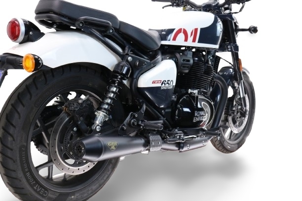 Escape compatível com Royal Enfield Shotgun 650 2024-2025, Ultracone Black, Escapamento racing, duplo silencioso, com tubos de conexão, artigo sem homologação 