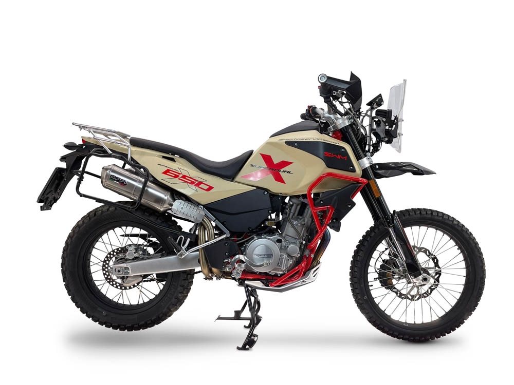 GPR escape compatível com Swm Motorcycles Superdual 600 T 2023-2024, Satinox , Par de silenciosos de escape homologadas, com db killer removível e tubos de ligação específicos 