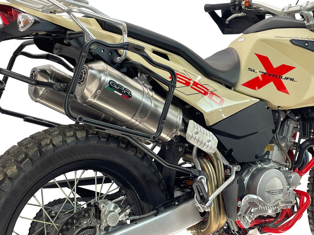 GPR escape compatível com Swm Motorcycles Superdual 600 T 2023-2024, Satinox , Par de silenciosos de escape homologadas, com db killer removível e tubos de ligação específicos 