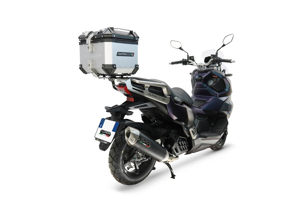 Top case maletas GPR TECH compatível com Sym ADX 125 2024/2026 e5 Plus Top Case Alpi-Tech em alumínio, cor prata com placa específica incluída Capacidade Litros 26