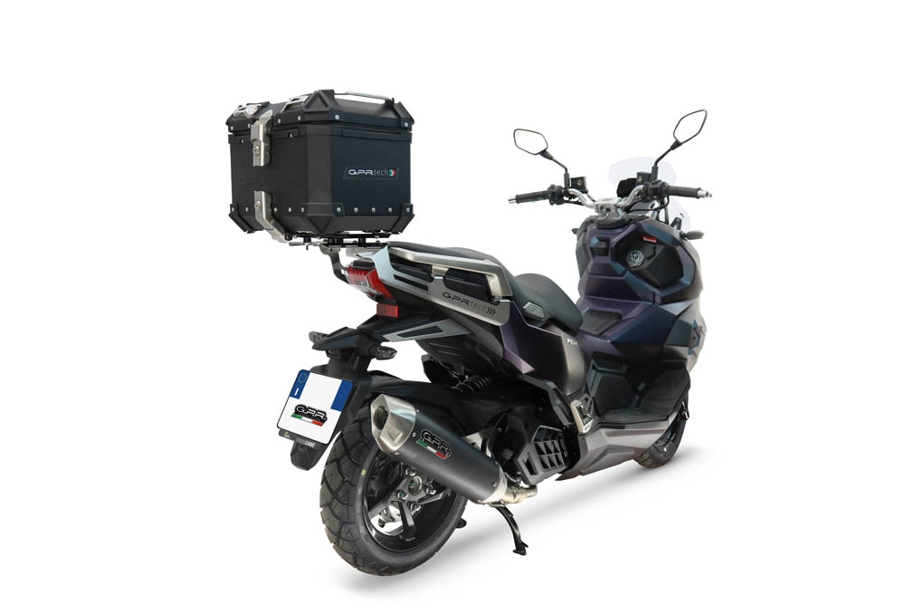 Top case maletas GPR TECH compatível com Sym ADX 125 2024/2026 e5 Plus Top Case Alpi-Tech em alumínio, cor preta com placa específica incluída Capacidade Litros 26
