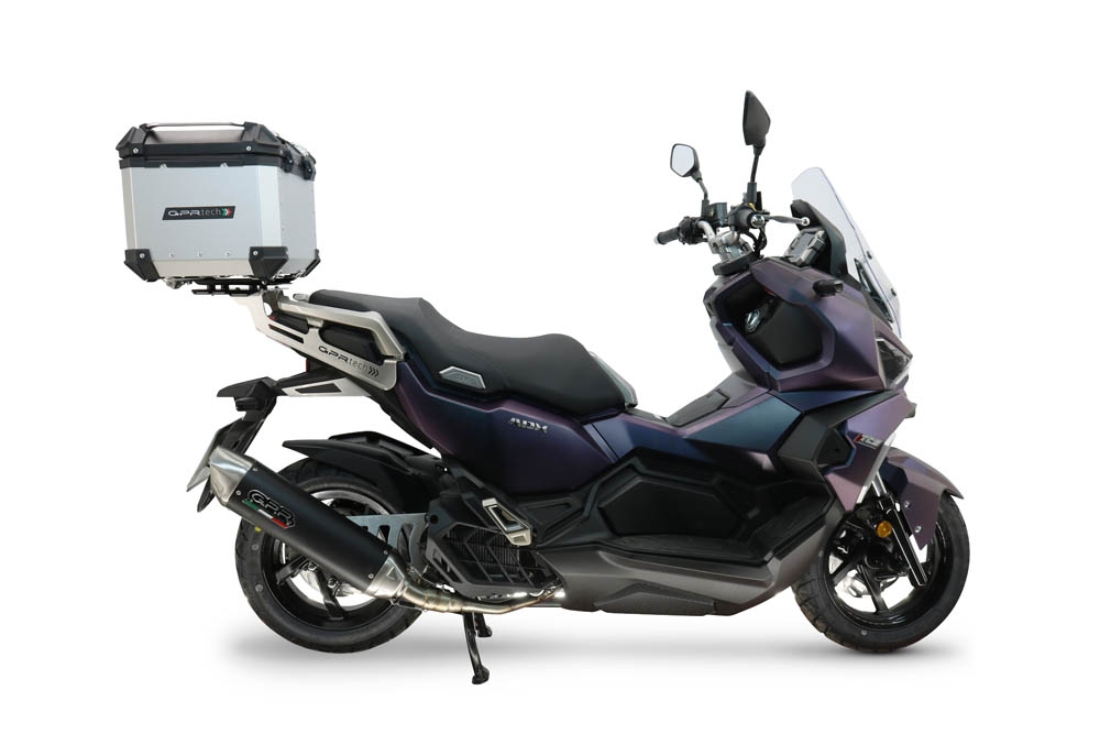 Top case maletas GPR TECH compatível com Sym ADX 125 2024/2026 e5 Plus Top Case Alpi-Tech em alumínio, cor prata com placa específica incluída Capacidade Litros 45