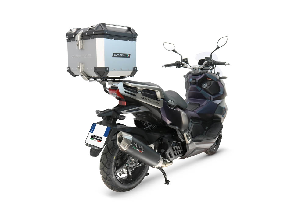 Top case maletas GPR TECH compatível com Sym ADX 125 2024/2026 e5 Plus Top Case Alpi-Tech em alumínio, cor prata com placa específica incluída Capacidade Litros 45