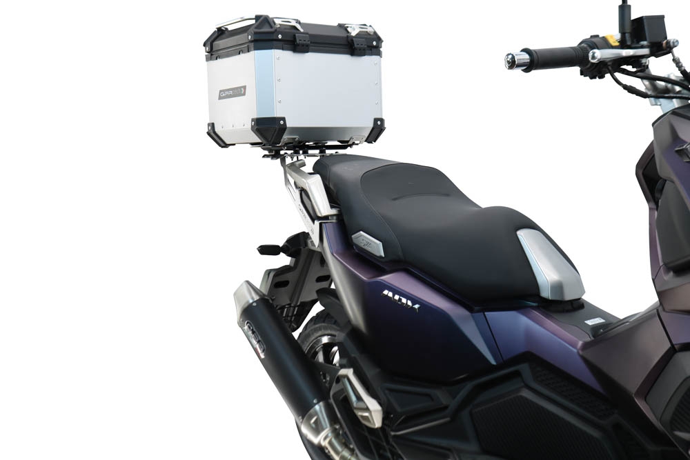 Top case maletas GPR TECH compatível com Sym ADX 125 2024/2026 e5 Plus Top Case Alpi-Tech em alumínio, cor prata com placa específica incluída Capacidade Litros 45