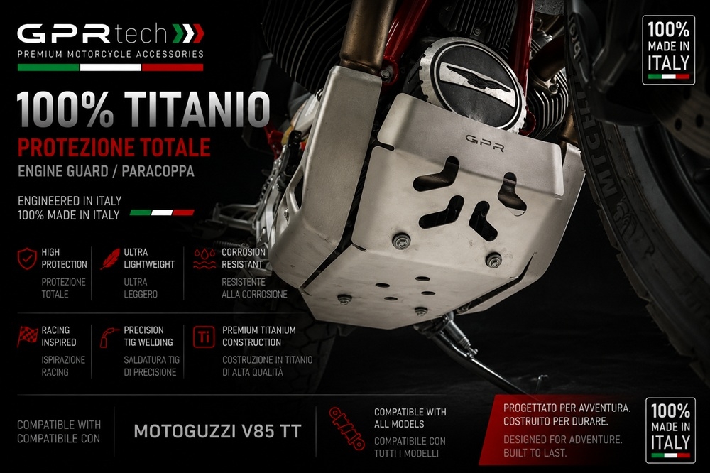 GPR TECH compatível com Moto Guzzi V85 TT 2019/2020 e4 Placa antiderrapante de titânio 