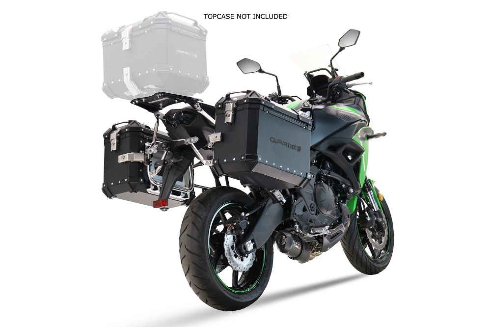 GPR TECH compatível com  Kawasaki Versys 650 2023/2024 e5 plus Par de malas laterais em alumínio cor preta com porta-bagagem específico Capacidade 38 LT. + 38 LT.