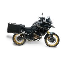 GPR TECH compatível com  Voge 625DSX 2024/2025 e5 Par de malas laterais em alumínio com o lado direito contornado, cor preta com porta-bagagem específico Capacidade 38 LT. + 32 LT.