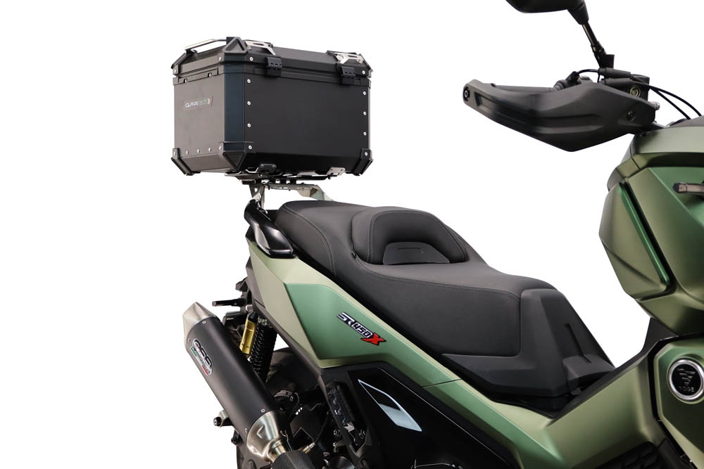Top case maletas GPR TECH compatível com Voge SR 450 X 2026/2027 e5 plus Top Case Alpi-Tech em alumínio, com porta-bagagens específico em alumínio cor preto com placa específica incluída Capacidade Litros 35