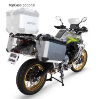 GPR TECH compatível com  Voge 900DSX 2024/2025 e5 Par de malas laterais em alumínio  cor preta com o lado direito contornado,com porta-bagagem específico cor prata  Capacidade 38 LT. + 32 LT.