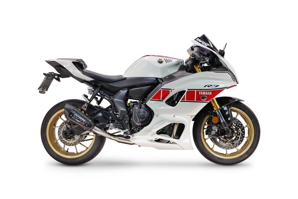 GPR escape compatível com Yamaha YZF R7 2021-2024, GP-Revo Black Titanium, Escape homologado, legal para mercados NÃO europeus, incluindo tubo de ligação e db killer removível 