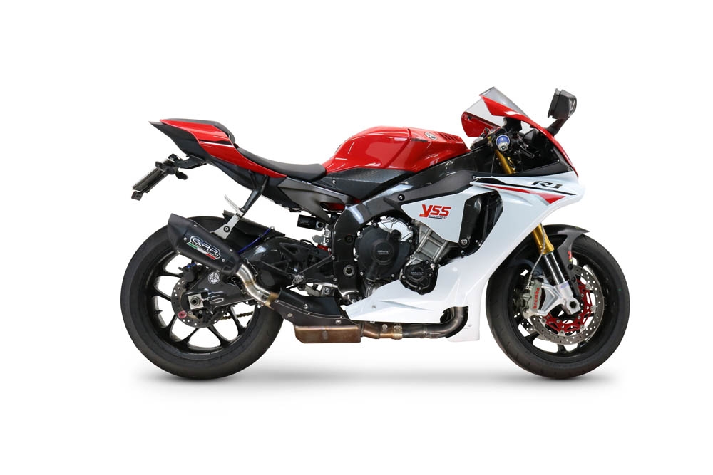 GPR escape compatível com  Yamaha Yzf R1-R1-M 2017-2019, GP-Revo Black Titanium, Escape legal, homologado, silenciador com db killer removível e tubo de ligação específico 