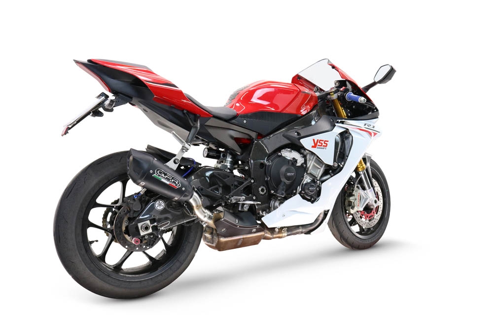 GPR escape compatível com  Yamaha Yzf R1-R1-M 2017-2019, GP-Revo Black Titanium, Escape legal, homologado, silenciador com db killer removível e tubo de ligação específico 