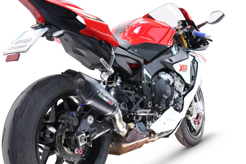 GPR escape compatível com  Yamaha Yzf R1-R1-M 2017-2019, GP-Revo Black Titanium, Escape legal, homologado, silenciador com db killer removível e tubo de ligação específico 