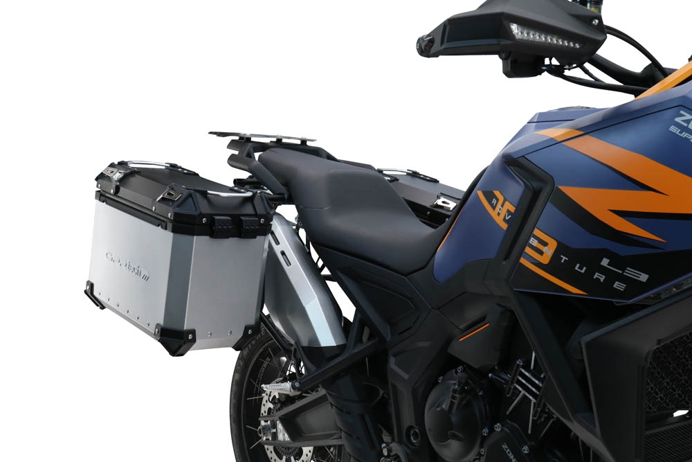 GPR TECH compatível com  Zontes 703 F 2025/2026 Par de malas laterais em alumínio cor prata com porta-bagagem específico Capacidade 38 LT. + 38 LT.