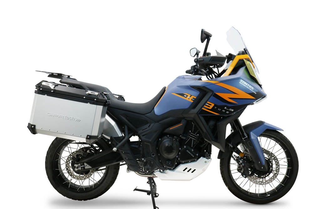 GPR TECH compatível com  Zontes 703 F 2025/2026 Par de malas laterais em alumínio cor prata com porta-bagagem específico Capacidade 38 LT. + 38 LT.