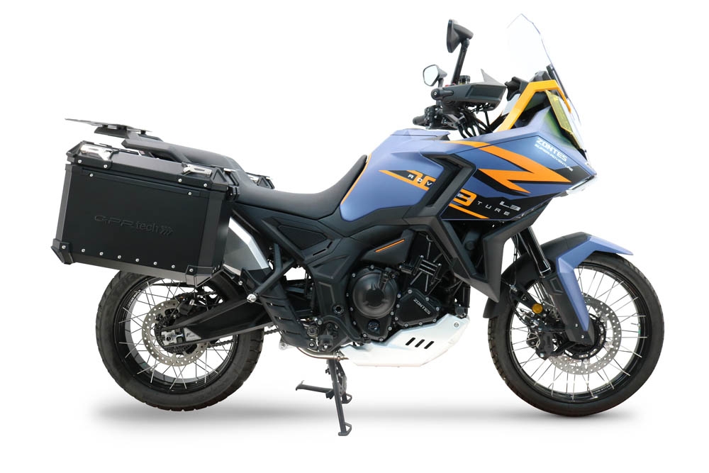 GPR TECH compatível com  Zontes 703 F 2025/2026 Par de malas laterais em alumínio cor preta com porta-bagagem específico Capacidade 38 LT. + 38 LT.